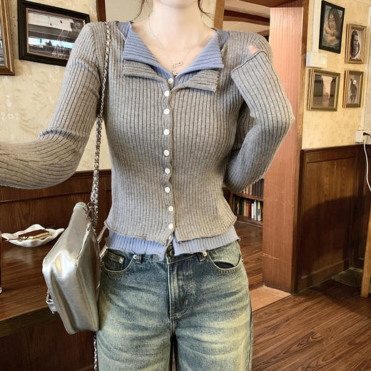 秋冬港风假两件修身短款长袖 可单穿内搭针织衫毛衣 商品图0