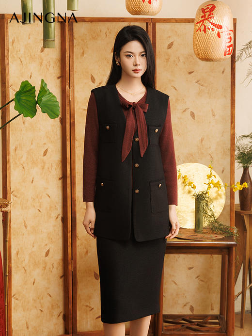 【商场同款】阿菁娜2025春季新款宽松直身小香风马甲A30C103005 商品图0