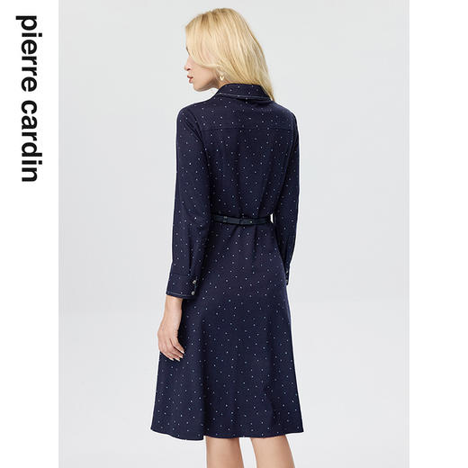 皮尔卡丹女装连衣裙蓝色白点花纹年轻时尚商务衬衫裙P3433E3835N3 商品图2