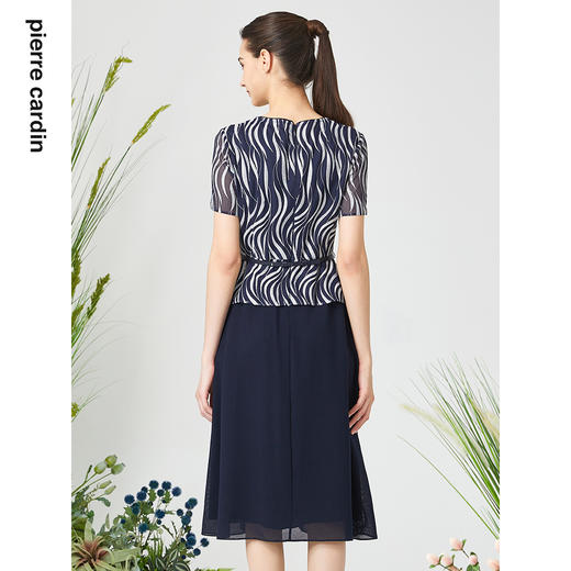 皮尔卡丹女装连衣裙优雅拼接假两件通勤短袖A字裙P3215D3175N3 商品图2