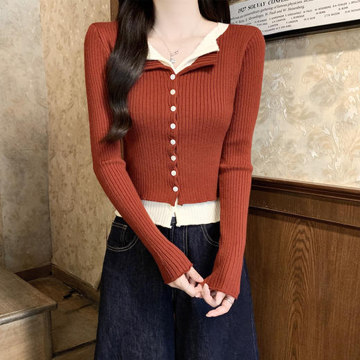 秋冬港风假两件修身短款长袖 可单穿内搭针织衫毛衣 商品图1