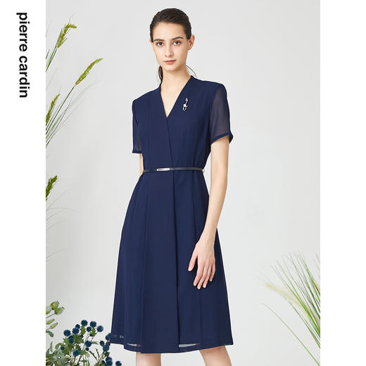 皮尔卡丹女装连衣裙知性通勤纱袖通勤收腰连衣裙P3215D3113L2 商品图0