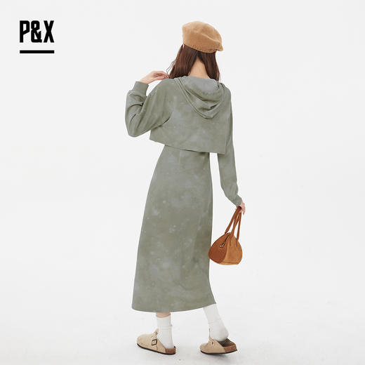 P&X设计师女装 新款吊带抽褶连衣裙套装连帽短外套825114014 绿色 商品图4