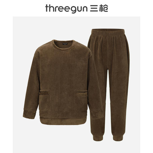 Threegun三枪 杨梅绒抽条拼接圆领长袖男家居套-82247D011 商品图0