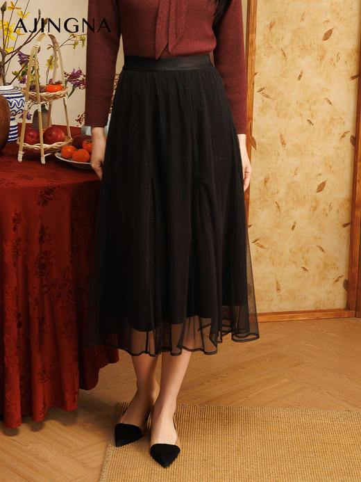 【商场同款】阿菁娜2025春季新款层次感拼接纱半裙A30C113017 商品图1