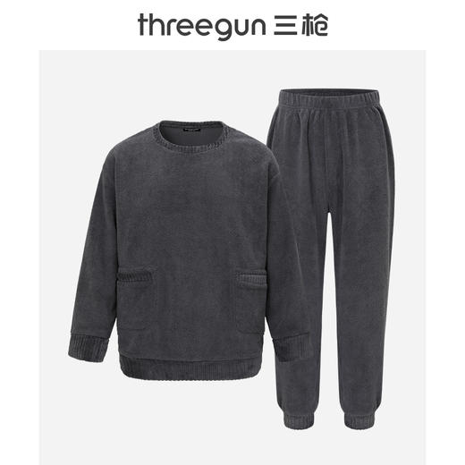 Threegun三枪 杨梅绒抽条拼接圆领长袖男家居套-82247D011 商品图1