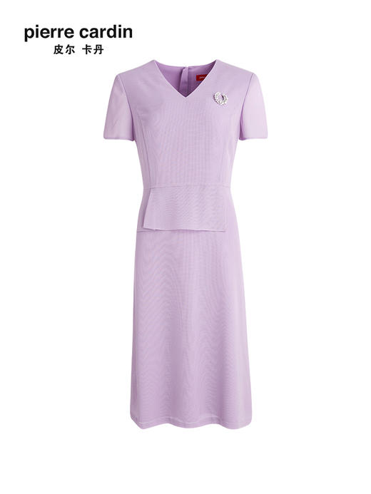 皮尔卡丹女装连衣裙法式淑女紫色假两件通勤A字裙P3215D3046Z1 商品图4