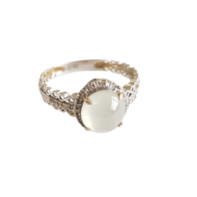 【天然正品】AU750白金镶钻镶天然冰种白色蛋面翡翠戒指211124NJ13 现售价：1980