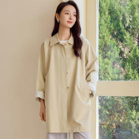 玳莎高级感时尚翻领风衣2025春季新款小个子中长款宽松卡其外套女  FA38301