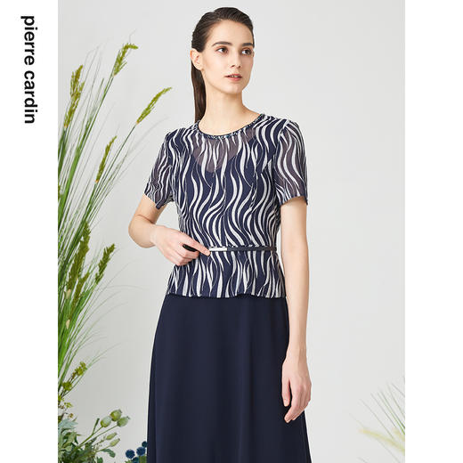 皮尔卡丹女装连衣裙优雅拼接假两件通勤短袖A字裙P3215D3175N3 商品图3