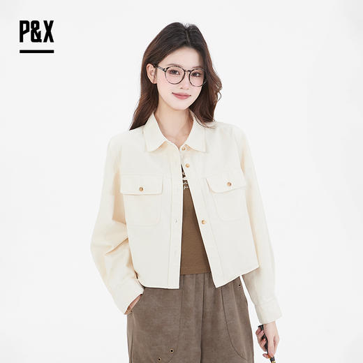 P&X设计师女装 新款POLO领纯色休闲短外套两件套825115110 杏/咖 商品图0