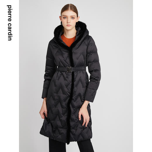 皮尔卡丹女装羽绒服时尚貂毛拼接通勤白鹅绒羽绒服P2493Y2410B0 商品图3
