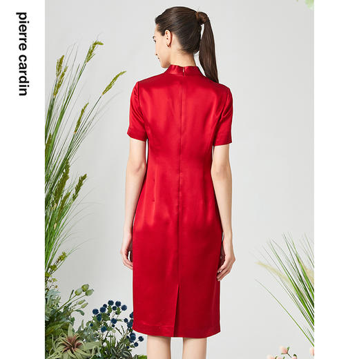 皮尔卡丹女装连衣裙红色醋酸绣花婚庆礼服旗袍裙子P3106D3026R0 商品图2