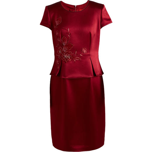 皮尔卡丹女装夏季新款红色圆领假两件连衣裙时尚P0209DS56T0 商品图4