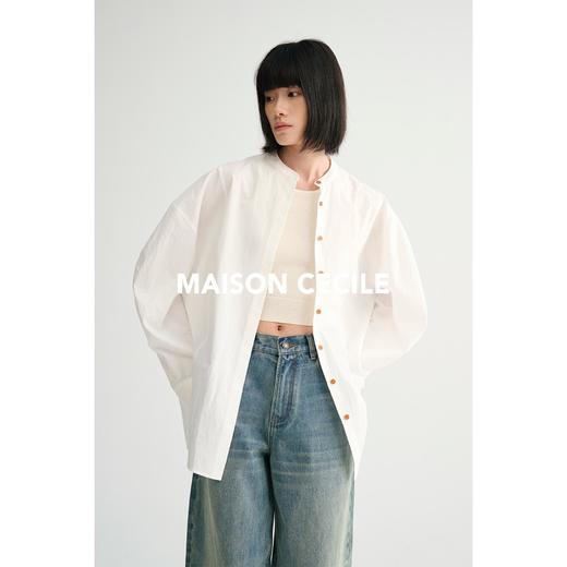 MAISON CECILE三色/弧形袖全棉圆领宽松随性风衬衫 商品图1
