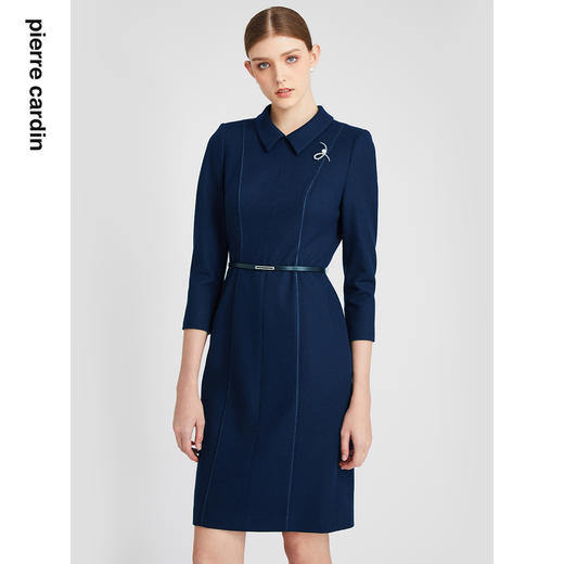 皮尔卡丹女装连衣裙冬季中长款蓝色羊毛商务修身裙P2410E2889L0 商品图3