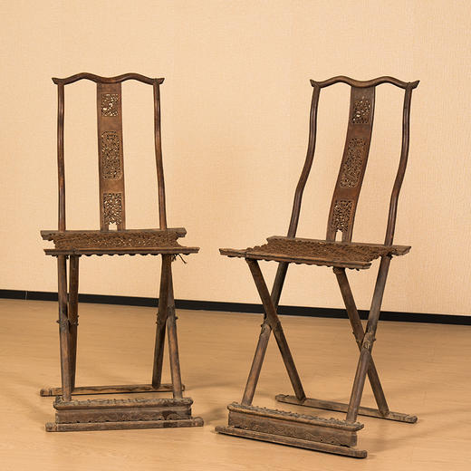 清早期 黄杨木透雕指日高升直背交椅（一对） 商品图4