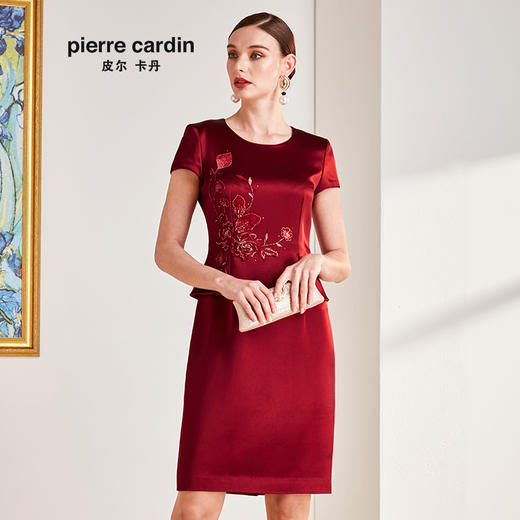 皮尔卡丹女装夏季新款红色圆领假两件连衣裙时尚P0209DS56T0 商品图1