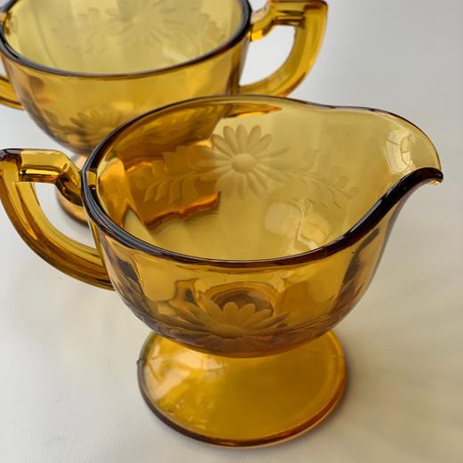 美国中古琥珀玻璃蚀刻雏菊奶糖组2pcs 商品图1