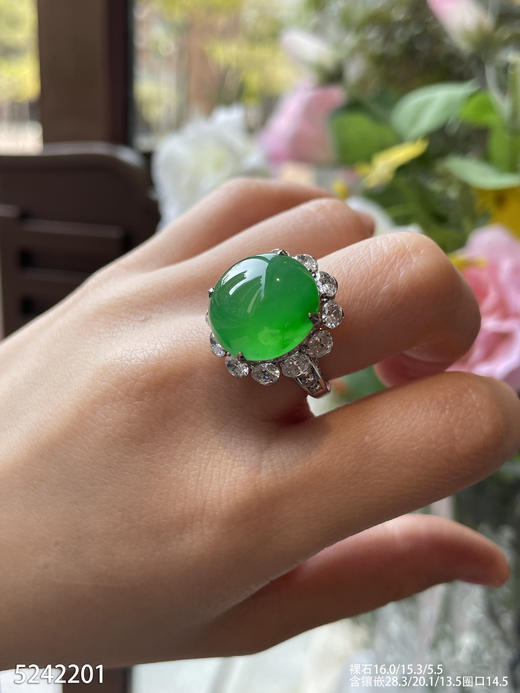玻璃种艳绿蛋面吊坠戒指两用款【5242201】具体价格微信咨询 商品图5