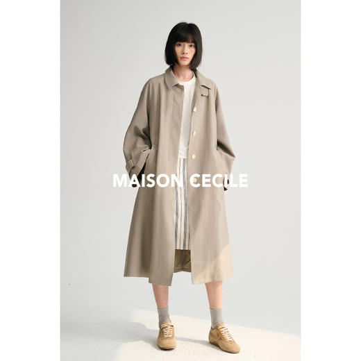 MAISON CECILE灰绿/卡其水洗感棉A摆大袖口廓形风衣 商品图4