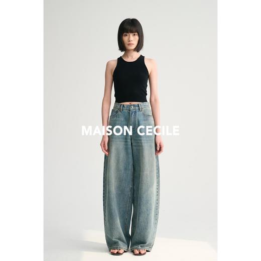 MAISON CECILE雅痞街头风格阔腿牛仔高腰直筒裤 商品图2