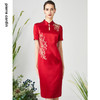 皮尔卡丹女装连衣裙红色醋酸绣花婚庆礼服旗袍裙子P3106D3026R0 商品缩略图3