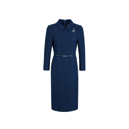 皮尔卡丹女装连衣裙冬季中长款蓝色羊毛商务修身裙P2410E2889L0 商品图4