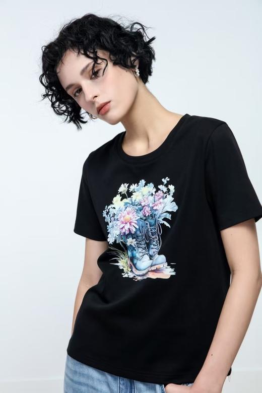 奇威【步步生花T恤】短款圆领印花上衣 A510152290 商品图2