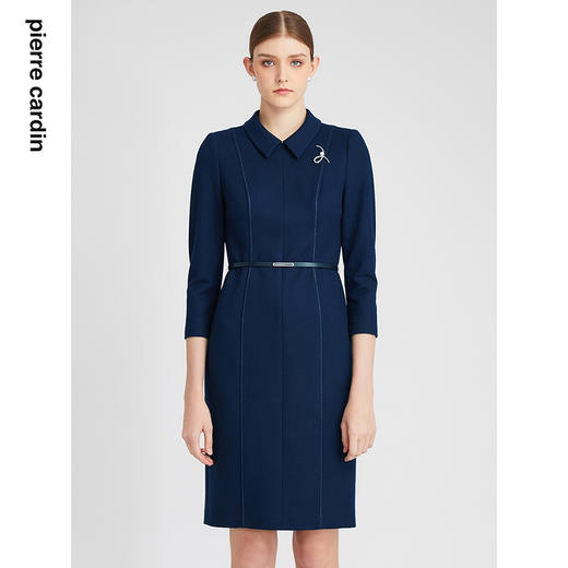 皮尔卡丹女装连衣裙冬季中长款蓝色羊毛商务修身裙P2410E2889L0 商品图0