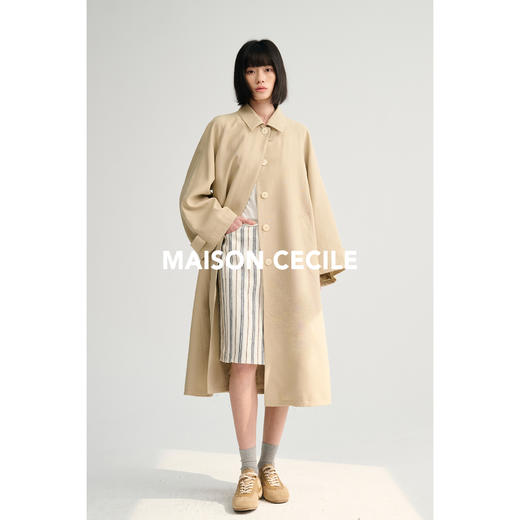 MAISON CECILE灰绿/卡其水洗感棉A摆大袖口廓形风衣 商品图2