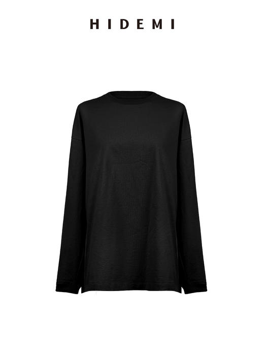 HIDEMI 【当当同款】极简圆领廓形落肩款oversize长袖基础款宽松t恤 奶油青柠绿/黑色/白色/浅灰 商品图13