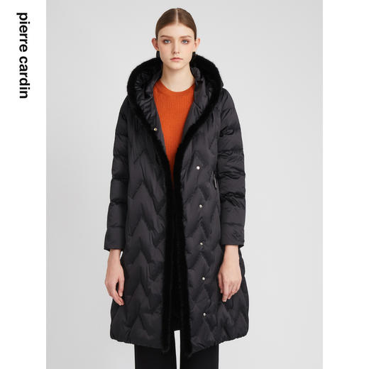 皮尔卡丹女装羽绒服时尚貂毛拼接通勤白鹅绒羽绒服P2493Y2410B0 商品图0