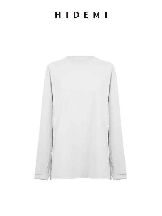 HIDEMI 【当当同款】极简圆领廓形落肩款oversize长袖基础款宽松t恤 奶油青柠绿/黑色/白色/浅灰 商品图12