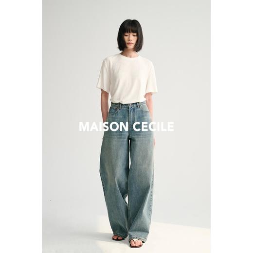 MAISON CECILE雅痞街头风格阔腿牛仔高腰直筒裤 商品图1