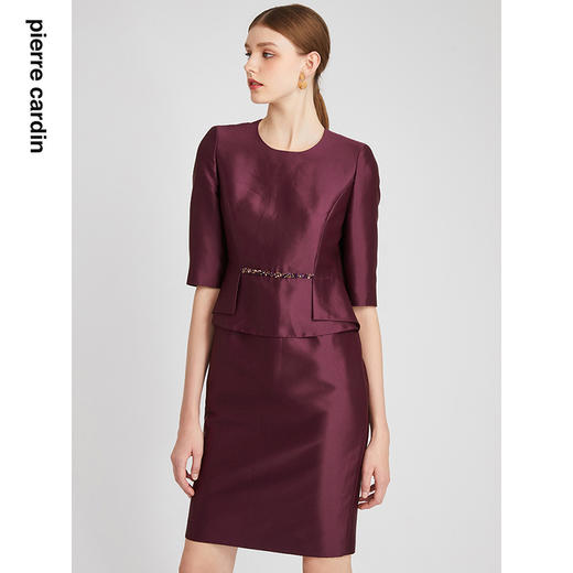 皮尔卡丹女装连衣裙紫色短袖醋酸假两件拼接宽松裙子P3108E2864Z0 商品图3