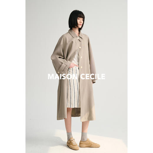 MAISON CECILE灰绿/卡其水洗感棉A摆大袖口廓形风衣 商品图3