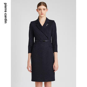 皮尔卡丹女装连衣裙假两件羊毛修身商务OL长袖连衣裙P2402E2842L5