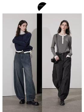 半圆/D24401435/水洗弯刀裤