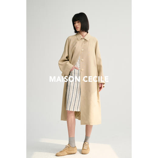 MAISON CECILE灰绿/卡其水洗感棉A摆大袖口廓形风衣 商品图1