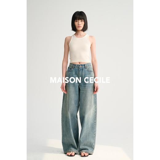 MAISON CECILE雅痞街头风格阔腿牛仔高腰直筒裤 商品图3