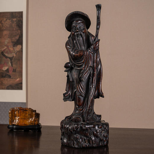 清 沉香木雕东方朔偷桃人物像 商品图1