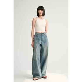 MAISON CECILE雅痞街头风格阔腿牛仔高腰直筒裤