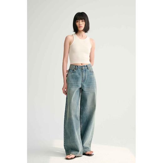 MAISON CECILE雅痞街头风格阔腿牛仔高腰直筒裤 商品图0