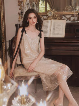 香槟色亮片松紧腰半裙