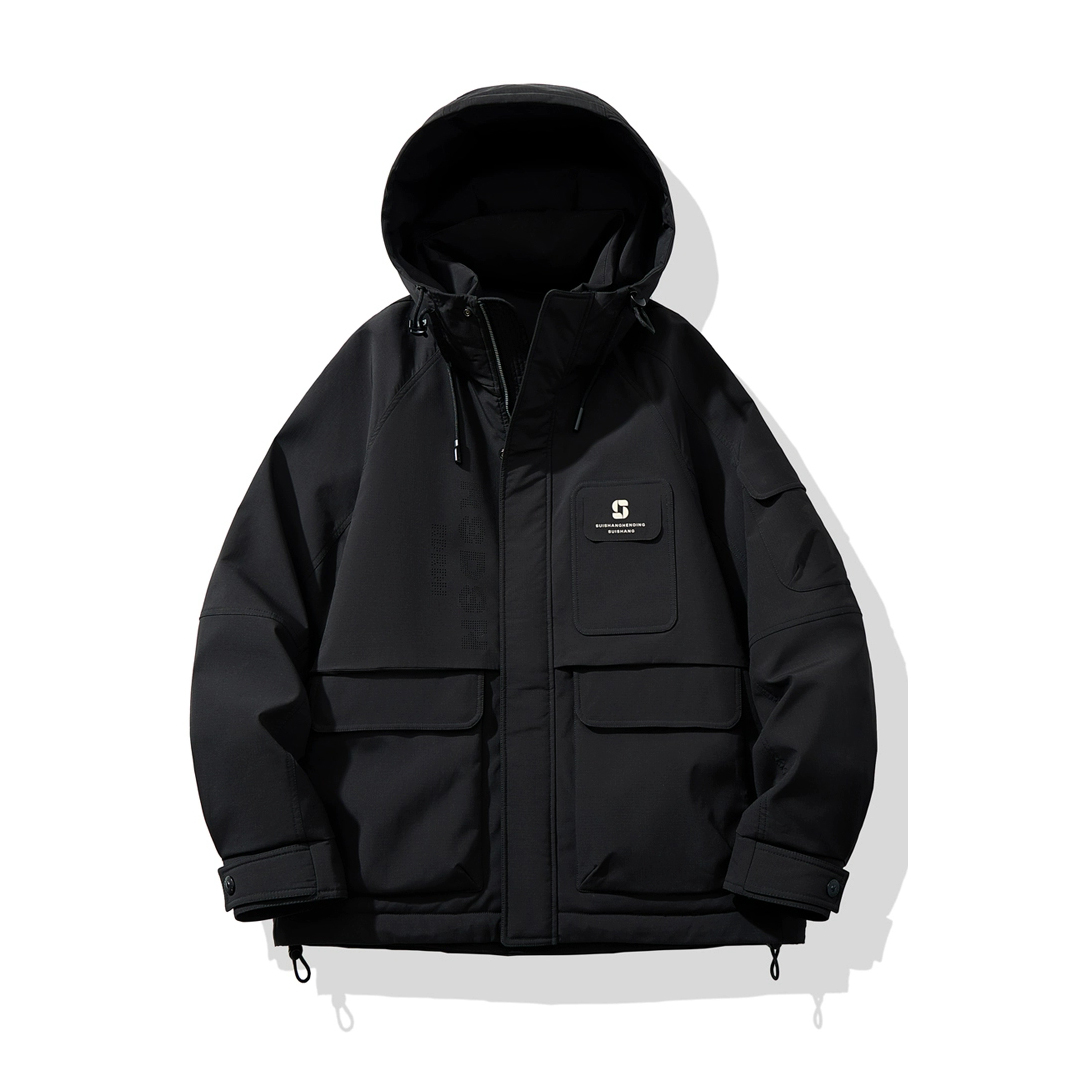 半身缘男装  冬季加厚上衣保暖工装连帽防风羽绒服244312P01712011