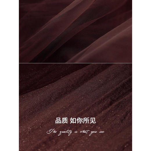 COCOBELLA手工压褶金葱网纱大摆半身裙气质酒红长裙HS7065-5 商品图3