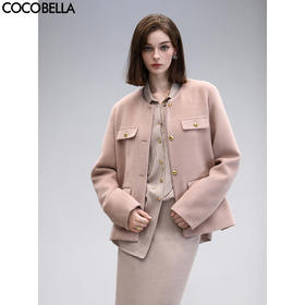 COCOBELLA气质粉小香风短外套质感金属扣箱型毛呢大衣WL7066-2