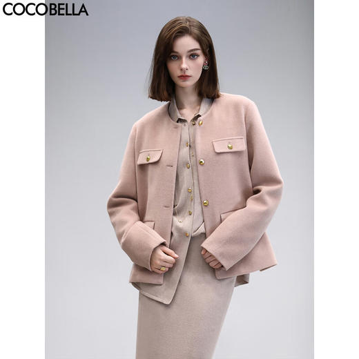 COCOBELLA气质粉小香风短外套质感金属扣箱型毛呢大衣WL7066-2 商品图0