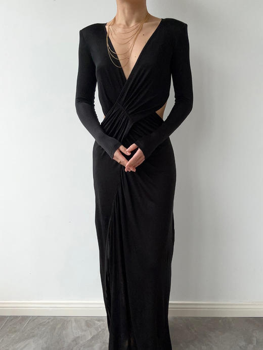 CG｜Gabrielle Dress 长袖侧腰镂空连衣裙［ 黑 ] 商品图1